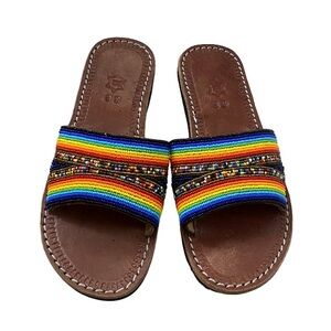 Vera Pella Beaded Leather Slides